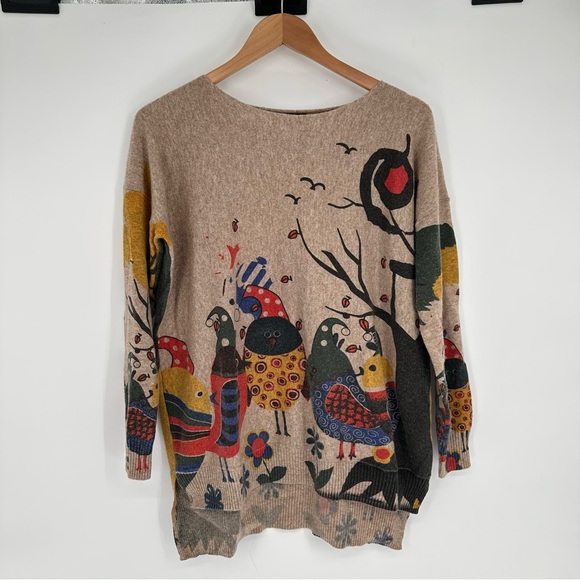 Shana Brown Wool Blend Birds Sweater Small - Picture 1 of 5